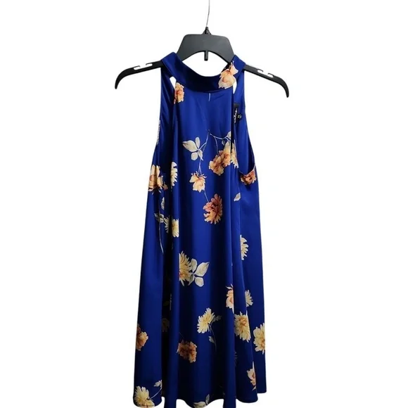 Lulus Dresses Lulus Royal Blue Floral Print Halter Neck Swing